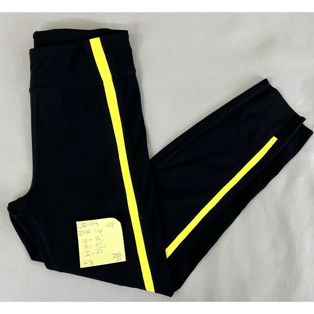 Zyia active full length leggings size 6/8 Medium Black With Yellow Stripe - Picture 9 of 9